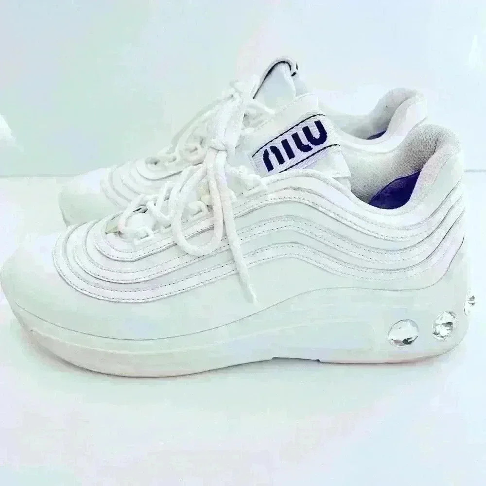 Miu Miu Crystal-Embellished Chunky Sneakers - Picture 1 of 9